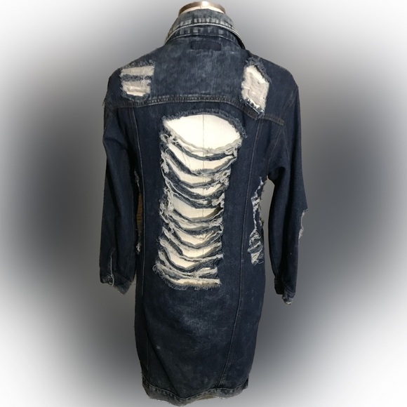 Thrill Jeans Super Torn Long Coat Size Small - Picture 4 of 9